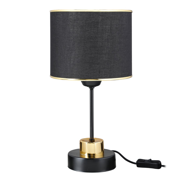 Lampada da tavolo Gravesend E27 Metallo Tessuto Nero / Colore ottone [lux.pro]