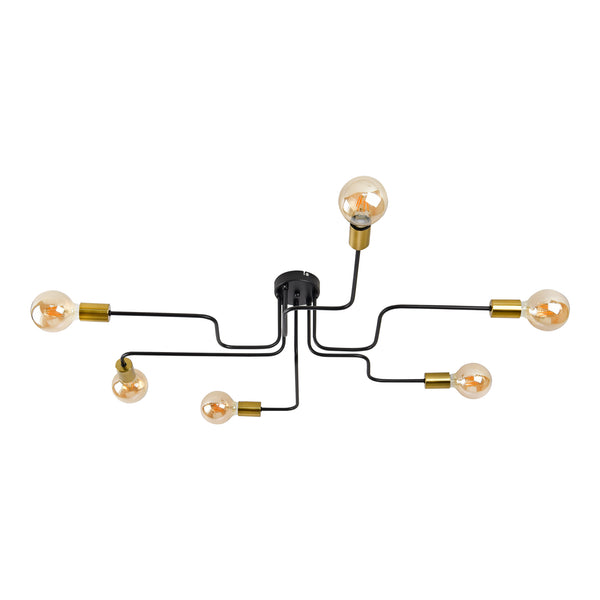 Plafoniera Carlisle Industrial 6 x E27 Nero/Ottone [lux.pro]