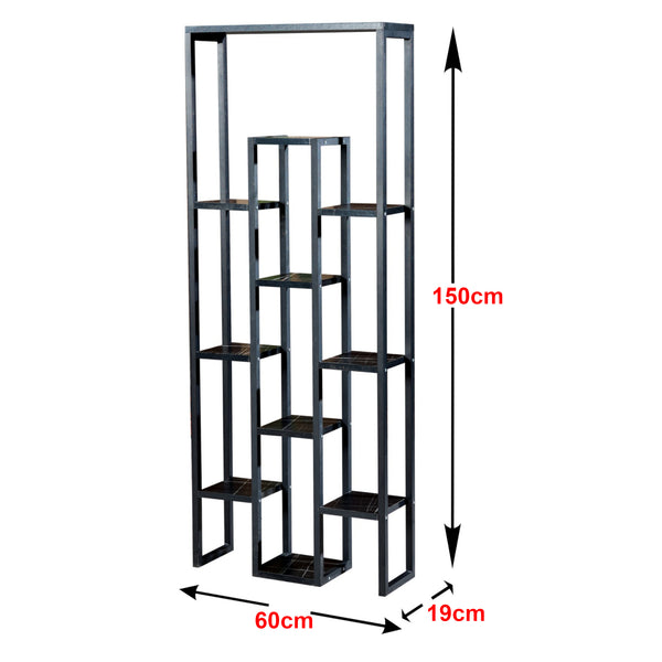 Scaffale Portapiante 'Blaavandshuk' Mobile a Terra per Piante - Nero/Marmo Nero [en.casa]