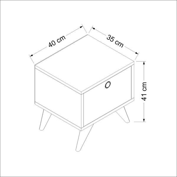 Comodino 'Hinnerup' Tavolino Basso Contenitore con Anta a Ribalta - Bianco/Rovere/Nero [en.casa]