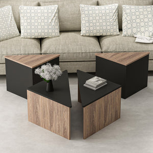 Set tavolino Frederikshavn 4 pz. effetto quercia / nero [en.casa]