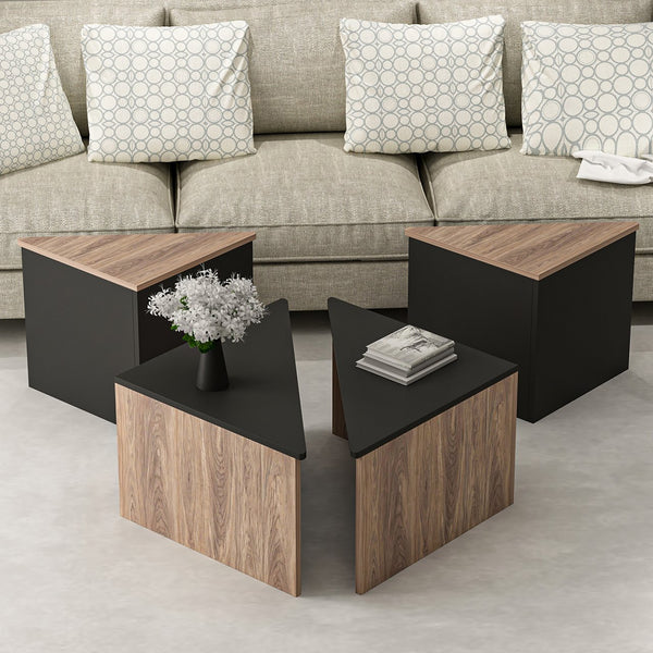 Set tavolino Frederikshavn 4 pz. effetto quercia / nero [en.casa]