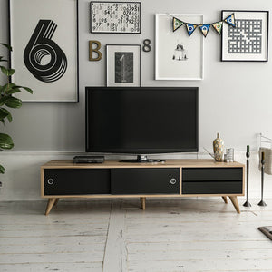 Tavolino TV Fladså 45x116x40 cm effetto quercia / nero [en.casa]
