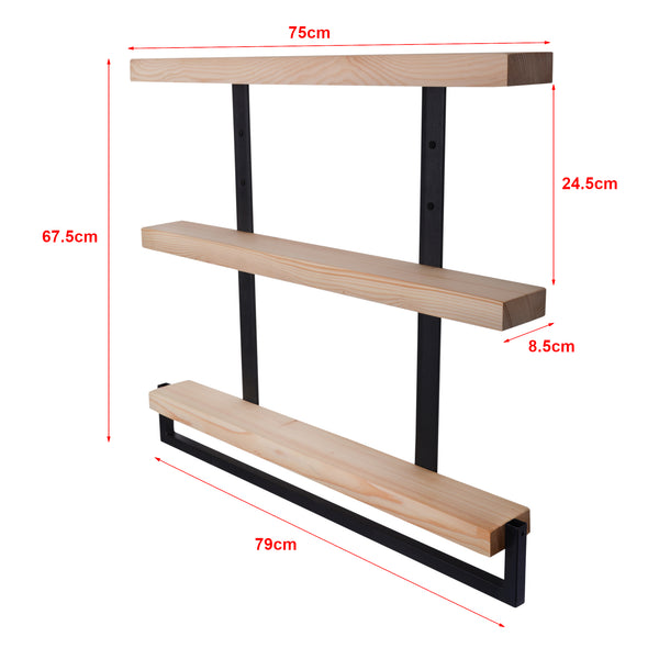 Mensola da parete Nykøbing con 3 ripiani Naturale/Nero [en.casa]