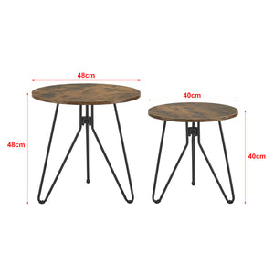 Set di 2 Tavolini Bassi da Salotto 'Väsby' con Piano Rotondo in Effetto Legno Scuro e Gambe a Forcina in Acciaio [en.casa]