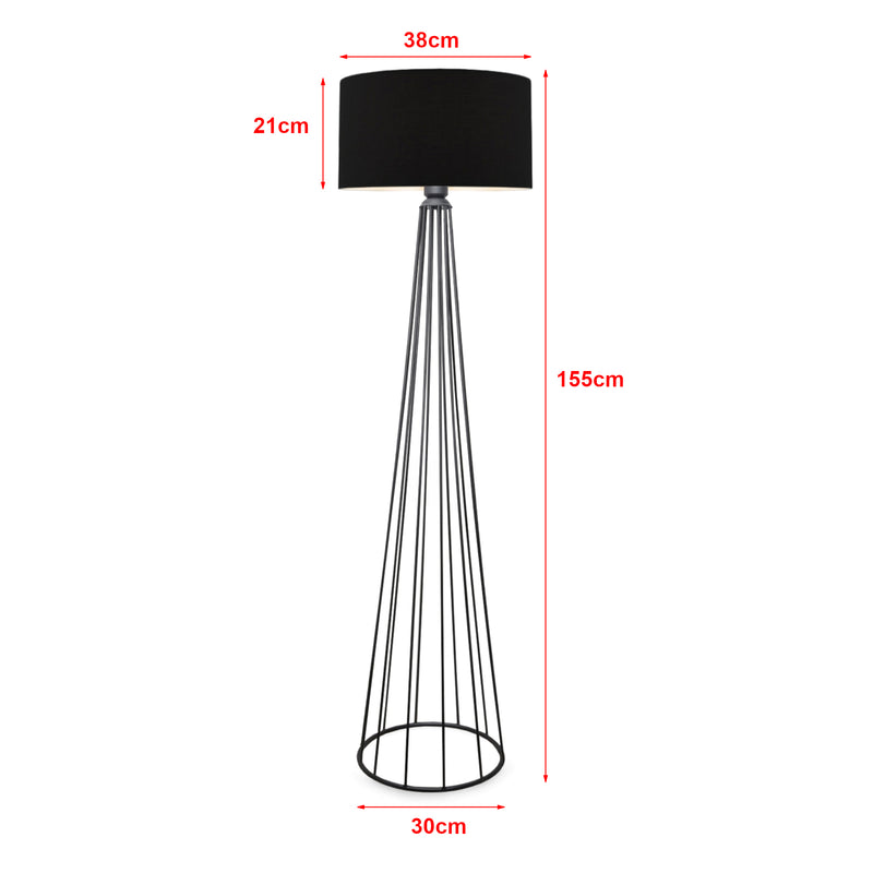 Schizzo in scala Lampada da Terra 'Neath' Altezza 155 cm - Piantana con Paralume Cilindrico in Tessuto Lampada a Stelo in Metallo - Antracite / Nero - lux.pro