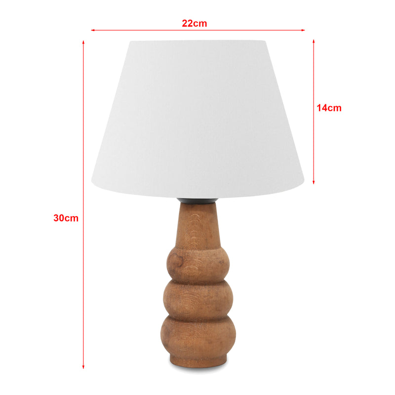 Schizzo in scala Lampada da Comodino 'Poole' Lampada da Tavolo con Stelo in Legno e Paralume a Cono in Tessuto - Bianco - lux.pro 