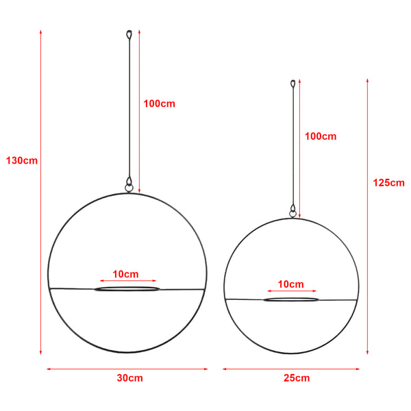 Set 'Opsterland' di 2 Fioriere Sospese 2 Supporti a Forma di Cerchio per Pianta Appesa Set Portavasi Pensili in Metallo da Misure Diverse - Nero [en.casa] 