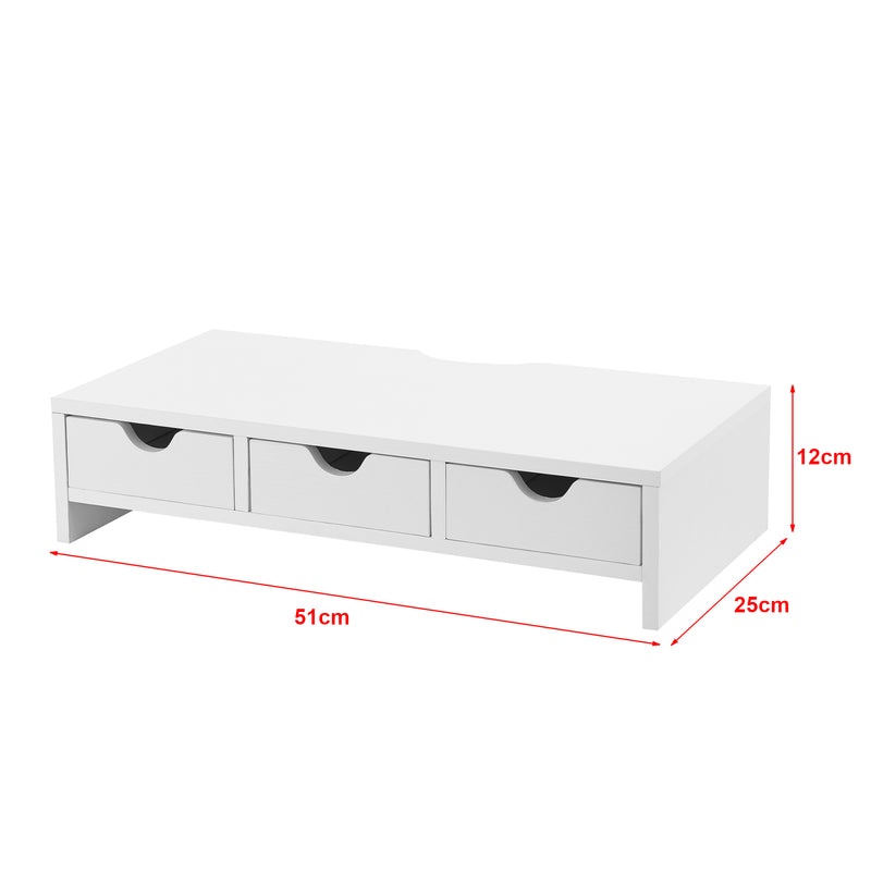 Schizzo in scala Supporto Rialzo Ruovesi per Monitor con 3 Cassetti - Bianco [en.casa] 