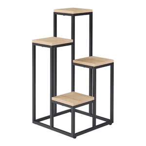 Scaffale Porta Piante Ameland a Gradoni con 4 Ripiani 67 x 34 x 34 cm - Nero / Effetto Rovere [en.casa]