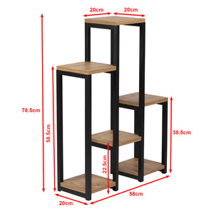 Scaffale Portapiante Rosenholm con 6 Ripiani - Nero / Effetto Legno [en.casa]