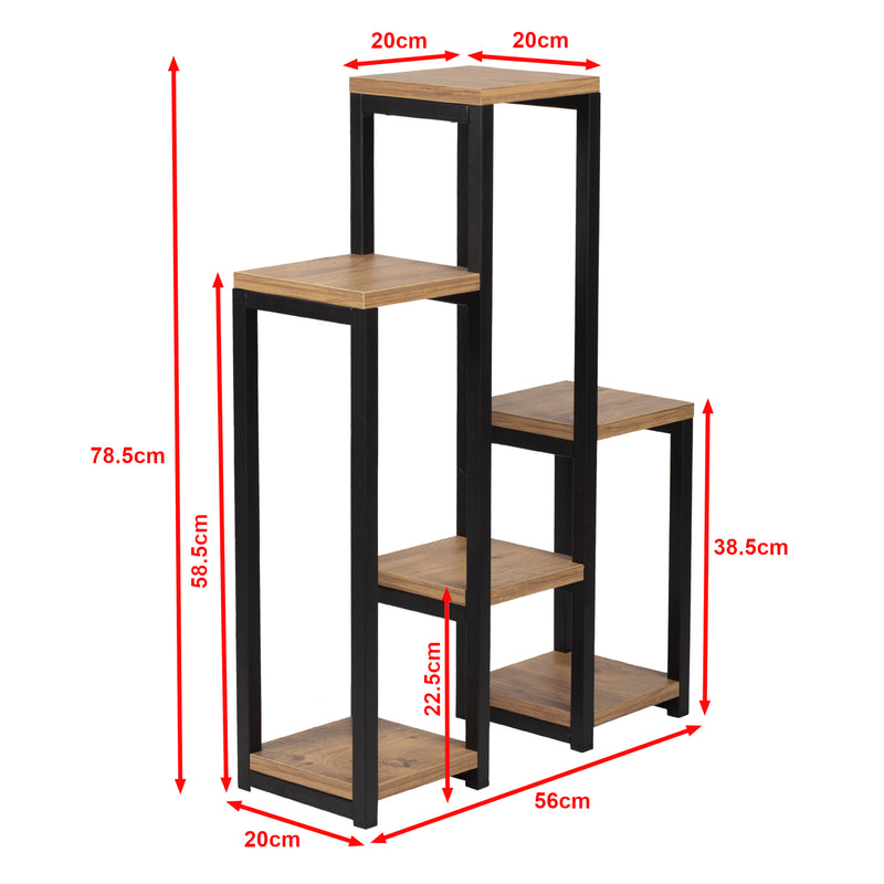 Schizzo in scala Scaffale Portapiante Rosenholm con 6 Ripiani - Nero / Effetto Legno [en.casa]