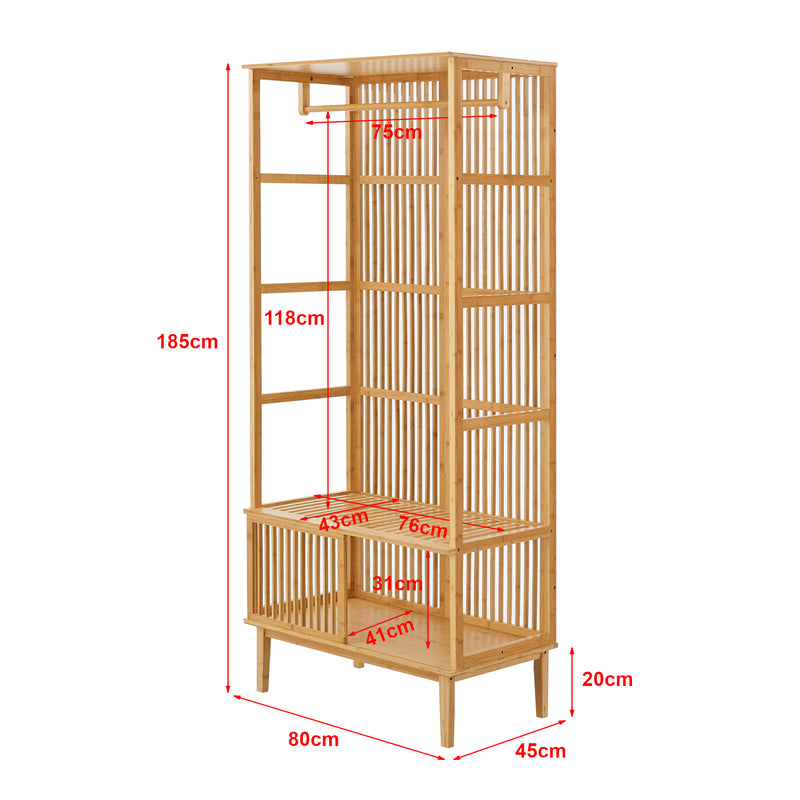 Schizzo in scala Armadio Aperto Vemb per Guardaroba 185x80x45 cm Porta Abiti in Bambù color Naturale [en.casa]