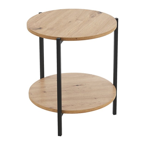 Tavolino laterale Kuopio 50xØ40cm Nero/effetto legno [en.casa]