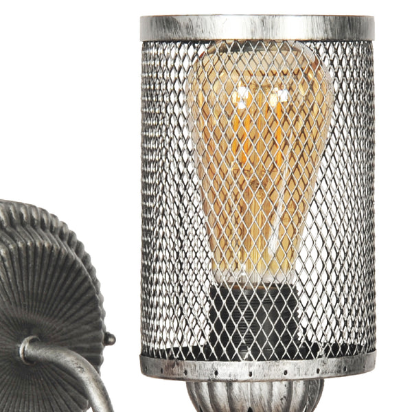 Lampada da Parete 'Painswick' con Paralume Cilindrico Reticolato Applique per Interni in Stile Industriale - Grigio Argento - lux.pro