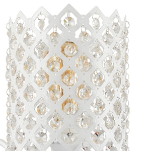 Lampada da Parete 'Kingsbury' a Braccio Curvo Applique con Paralume Cilindrico a Rete con Pendenti di Cristalli Artificiali - Bianco - lux.pro