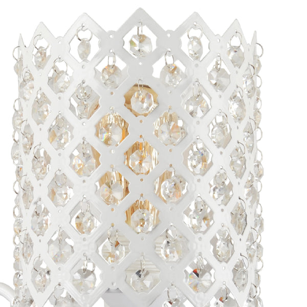 Lampada da Parete 'Kingsbury' a Braccio Curvo Applique con Paralume Cilindrico a Rete con Pendenti di Cristalli Artificiali - Bianco - lux.pro