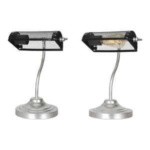 Lampada da Tavolo 'Ditton' in Stile Bibloteca - Alta 37 cm - Lampada con Paralume Struttura a Rete - Nero / color Argento - lux.pro