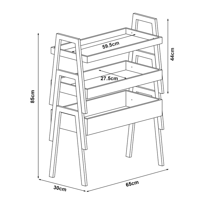 Schizzo in scala Scaffale Impilabile Set Hitra di 3 Ripiani a Bordi Rialzati Bambù Naturale / Bianco [en.casa] 