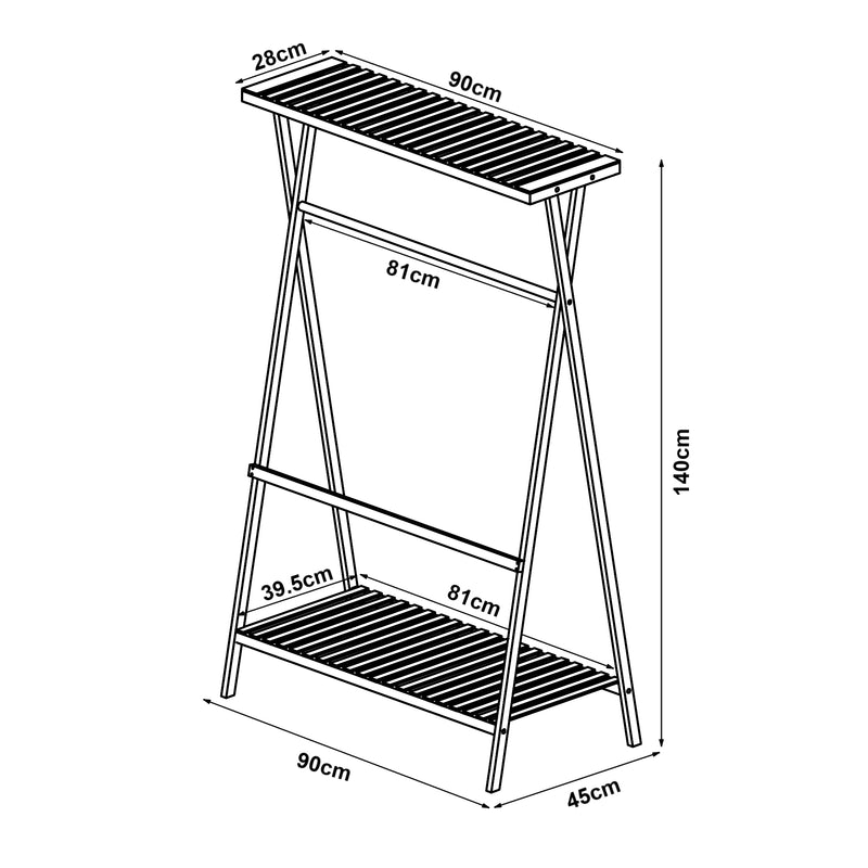 Schizzo in scala Stand Appendiabiti Horten in Bambù 140 x 90 x 45 cm Naturale [en.casa] 
