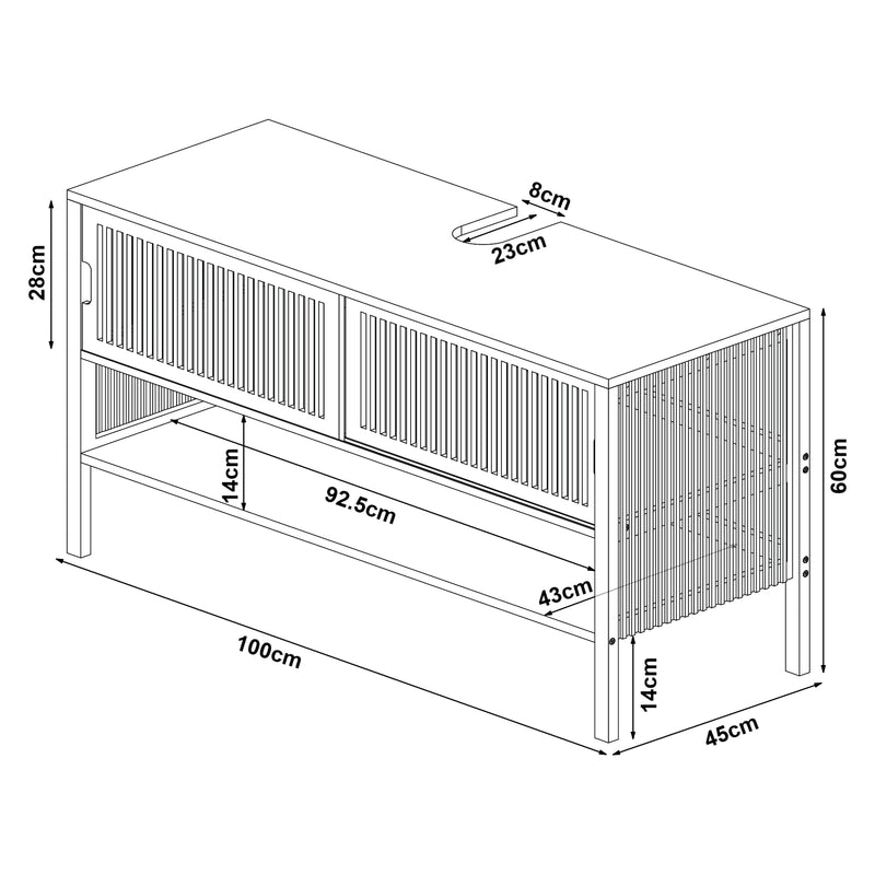 Schizzo in scala Armadio Sottolavabo Hvaler con Ante Scorrevoli 60 x 100 x 45 cm Bambù [en.casa] 