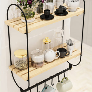 Mensola da parete Pielavesi con 6 ganci Nero/Naturale [en.casa]