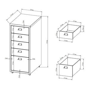 Cassettiera Kökar in Acciaio Mobile Archivio con 5 Cassetti e Rotelle - Vari Colori [en.casa] 