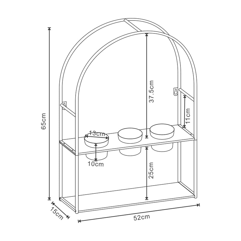 Schizzo in scala Portapiante Arcuato da Parete Merikarvia 65 x 52 x 15 cm Nero [en.casa] 