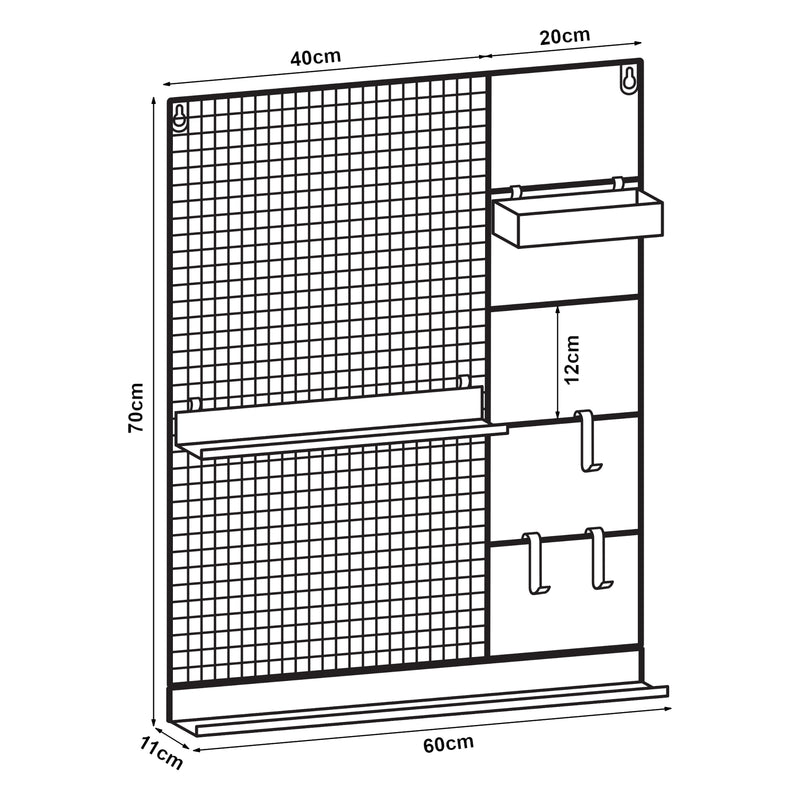 Schizzo in scala Bacheca Multifunzionale Westre 70 x 60 cm Metallo Nero [en.casa] 