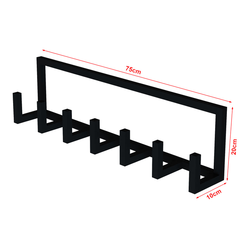 Schizzo in scala Appendiabiti da Parete Lyngen con 7 Ganci Porta Abiti 75 x 10 x 20 cm Acciaio Nero [en.casa]
