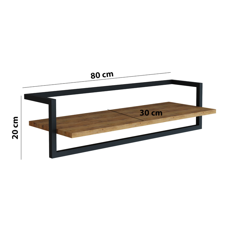 Schizzo in scala Barra Appendiabiti da Muro Evje con Piano di Appoggio 80 x 30 x 20 cm Effetto Legno / Nero [en.casa] 