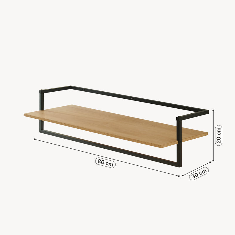 Schizzo in scala Barra Appendiabiti da Muro Evje con Piano di Appoggio 80 x 30 x 20 cm Effetto Rovere / Nero [en.casa] 