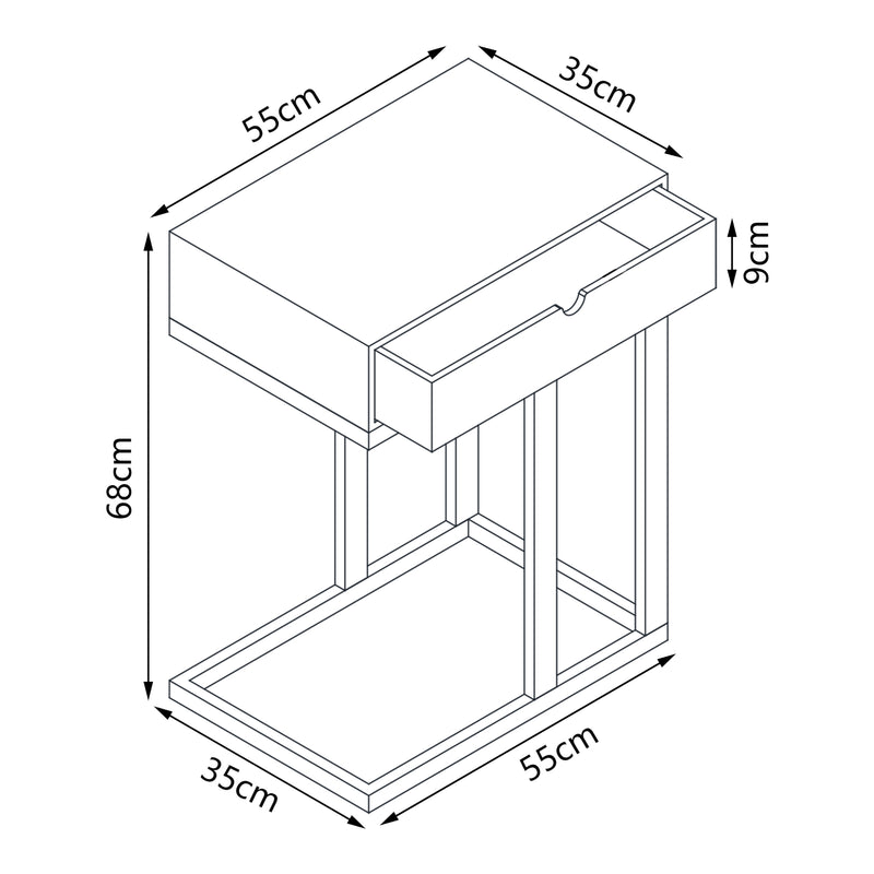 Schizzo in scala Tavolo Ergonomico da Divano Kåfjord 68 x 55 x 35 cm Bambù Naturale [en.casa] 
