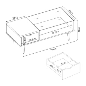 Tavolino Centrale da Salotto Markaryd con Cassetto e Piano in Vetro - Effetto Noce [en.casa]