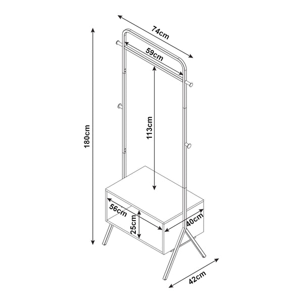 Appendiabiti Averøy 180x74x42cm Nero/Noce [en.casa]