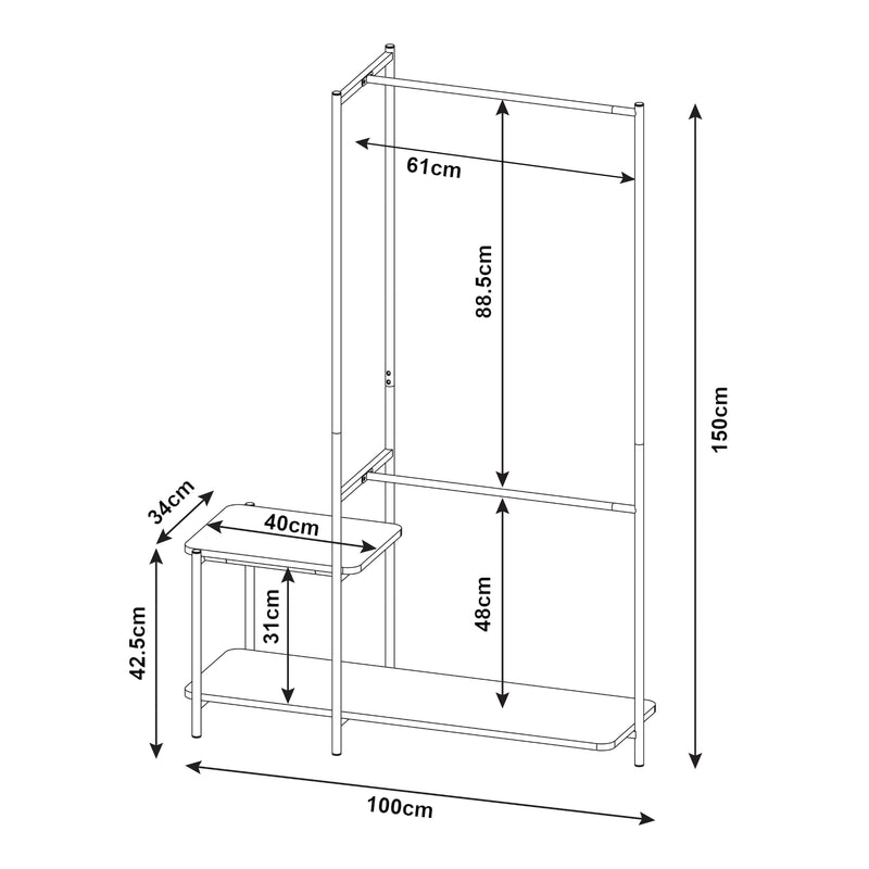 Schizzo in scala Stand Appendiabiti Bø 150 x 100 x 34 cm Nero [en.casa]