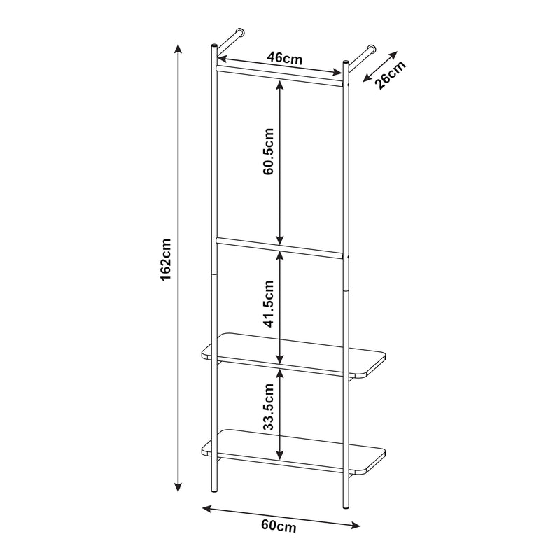 Schizzo in scala Stand Appendiabiti da Parete Bremanger 162 x 60 x 26 cm Nero [en.casa]