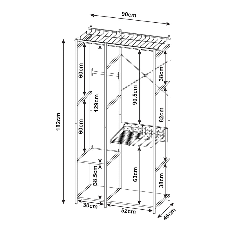 Schizzo in scala Stand Appendiabiti Brønnøy 82 x 90 x 46 cm Nero [en.casa] 