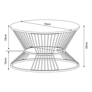 Tavolino Basso Fossbergom a Clessidra con 2 Piani Rotondi - Effetto Rovere / Nero [en.casa] 