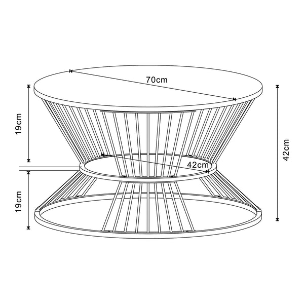 Tavolino Basso Fossbergom a Clessidra con 2 Piani Rotondi - Effetto Rovere / Nero [en.casa] 