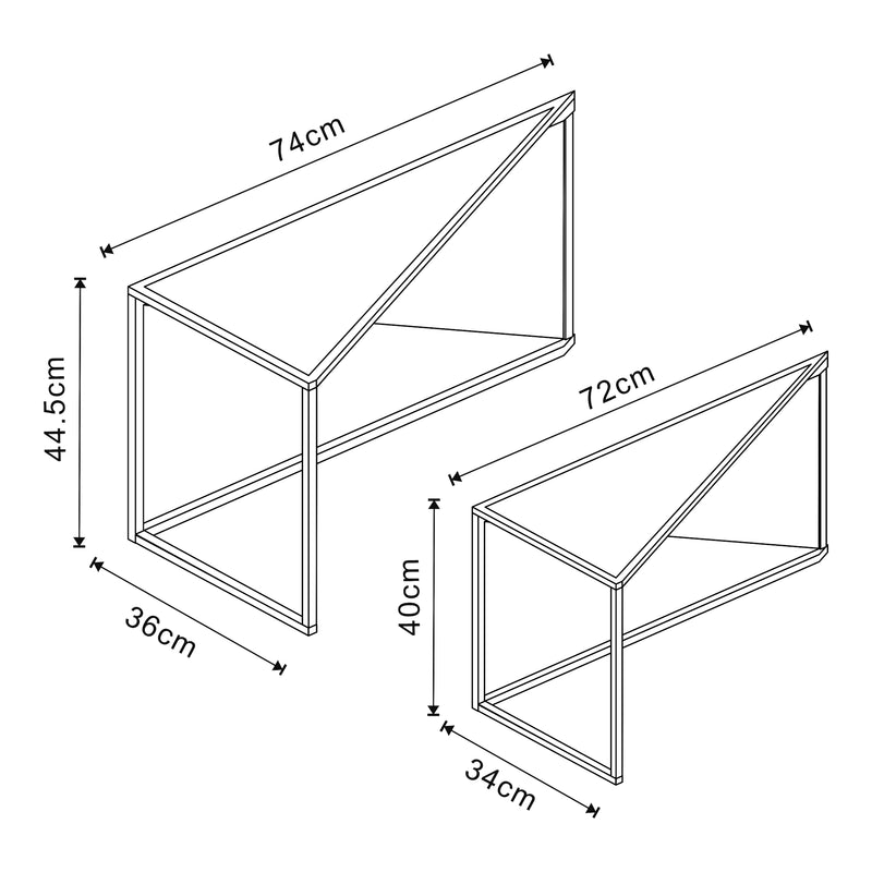 Schizzo in scala Set Kungsör di 2 Tavolini Sovrapponibili con Piano Triangolare Altezze Diverse - Metallo, Nero [en.casa] 