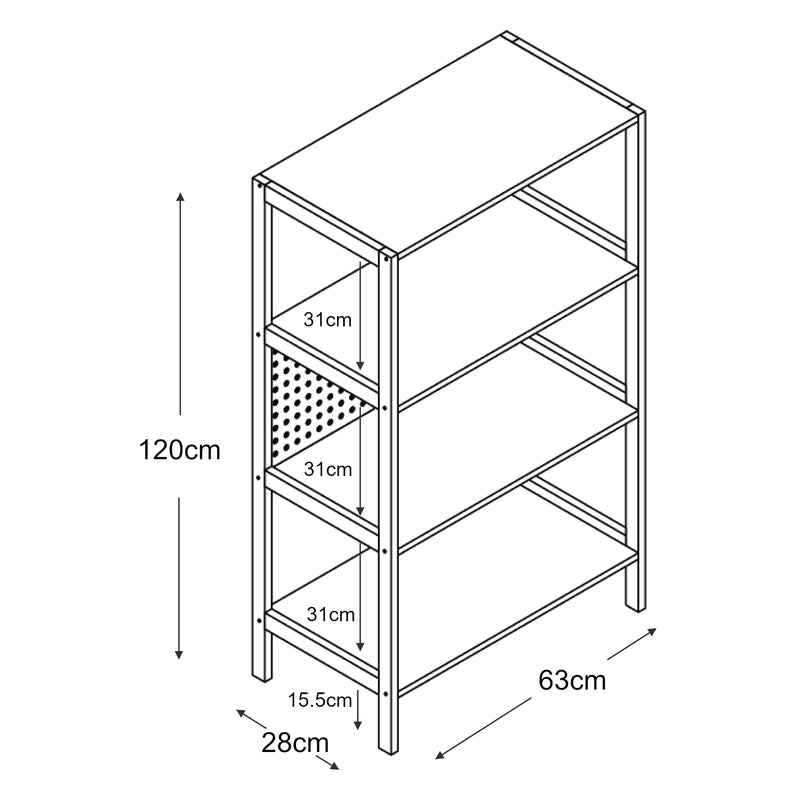 Schizzo in scala Scaffale Dønna Libreria 120 x 63 x 28 cm Nero /Effetto Legno [en.casa]