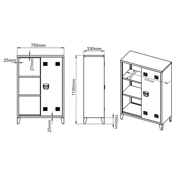 Armadietto da Ufficio Oripää in Acciaio 110 x 75 x 33 cm color Cammello [en.casa] 