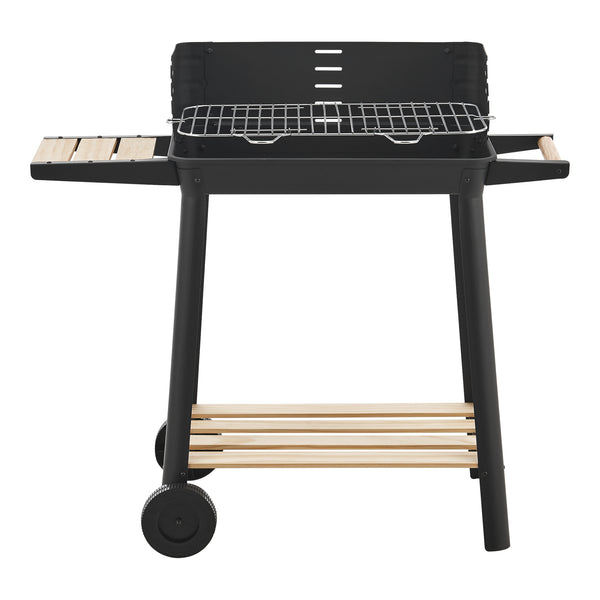 Carrello da barbecue Ari 78x86x30cm Nero/Legno [casa.pro]