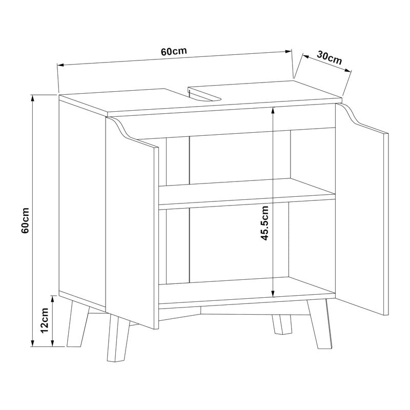 Schizzo in scala Armadio Sottolavabo Overath 60 x 60 x 30 cm Grigio [en.casa] 