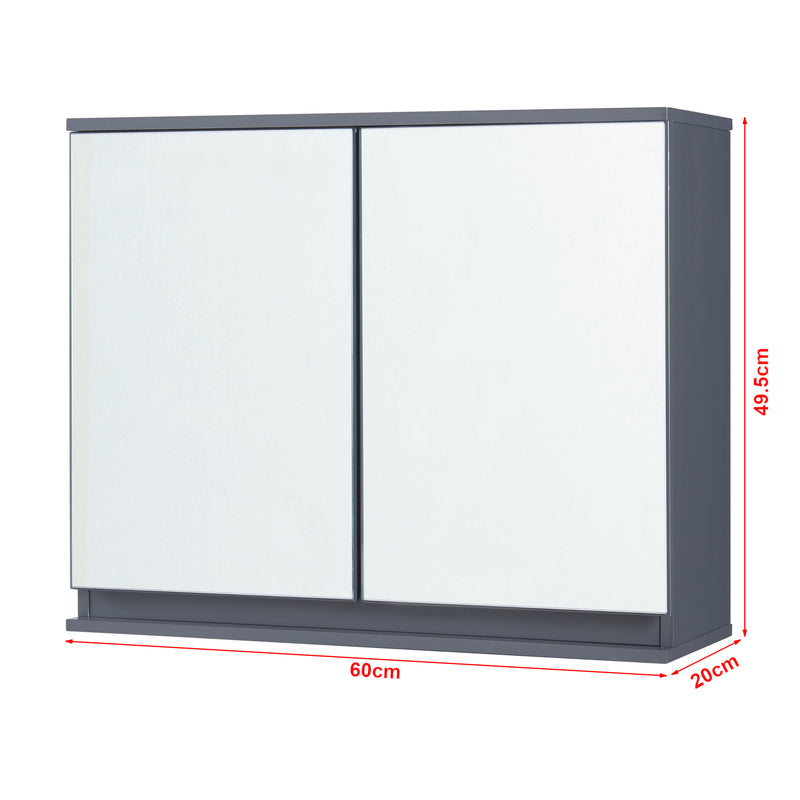 Schizzo in scala Mobiletto da Parete Overath per Bagno con 2 Ante a Specchio 50x60x20 cm - Grigio [en.casa]