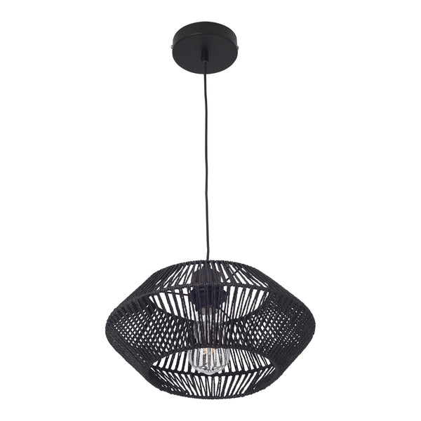 Lampada a sospensione Amersham Metallo+Rattan Nero [lux.pro]