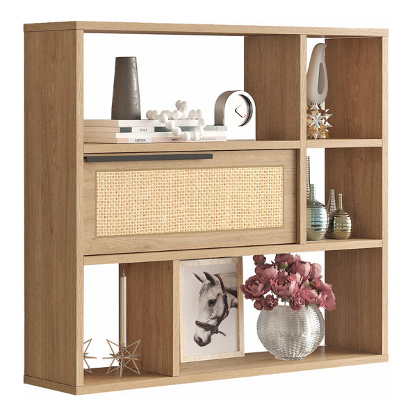 Scaffale da Parete Kvænangen 90 x 22 x 81 cm Effetto Rovere / Rattan [en.casa] 