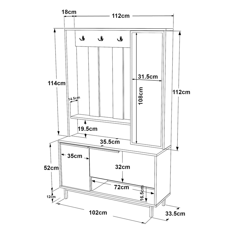 Schizzo in scala Mobile da Ingresso Kvænangen Armadio Guardaroba Semiaperto - Effetto Rovere / Rattan [en.casa]