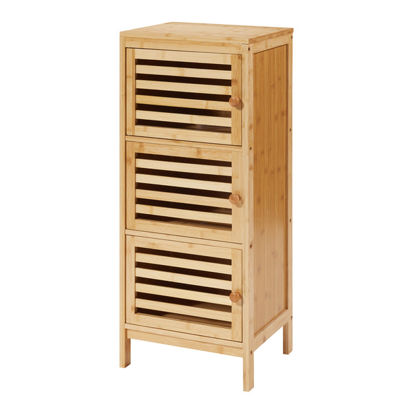 Comodino Ypäjä in Bambù a 3 Ante Tavolino Laterale 82 x 33 x 27 cm - Naturale [en.casa]